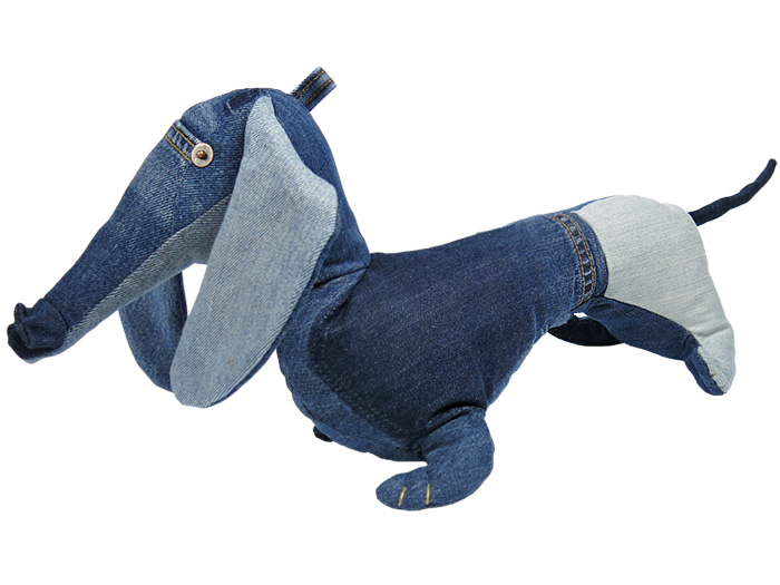 Maison Indigo Stuffed Animals Dachshund Dog Teckel - Recycled Denim Jeans Plush Toys Childrens Kids Cuddle Accessories Home Decor - The Netherlands Animaux de Nimes Collection - Made in Denim Finds Fashion Style
