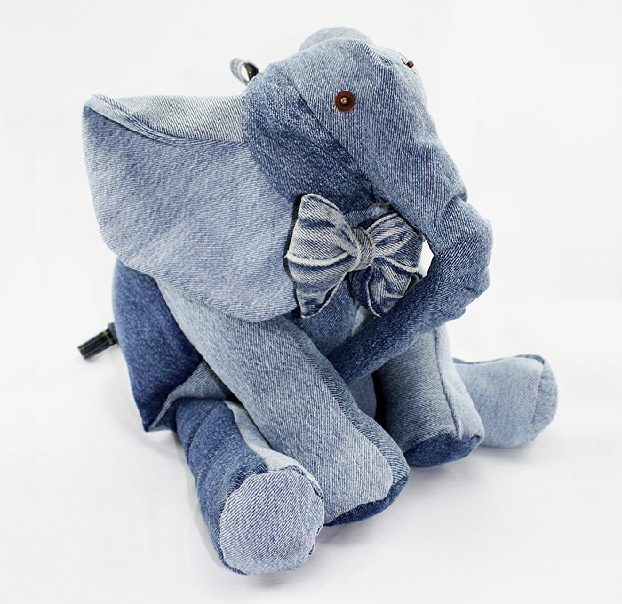 Maison Indigo Stuffed Animals Elephant Jungle Safari - Recycled Denim Jeans Plush Toys Childrens Kids Cuddle Accessories Home Decor - The Netherlands Animaux de Nimes Collection - Made in Denim Finds Fashion Style