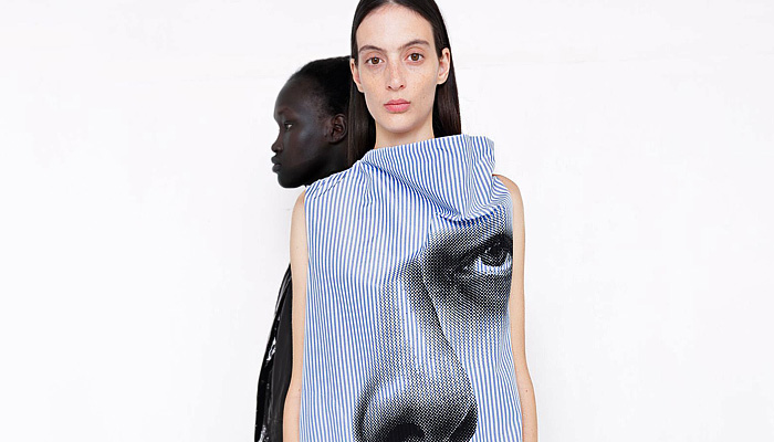 Melitta Baumeister 2027 Spring Summer Womens Fashion - Angular Cone Balloon Shift Dress Corduroy Denim Coat Stripes Face Fringes