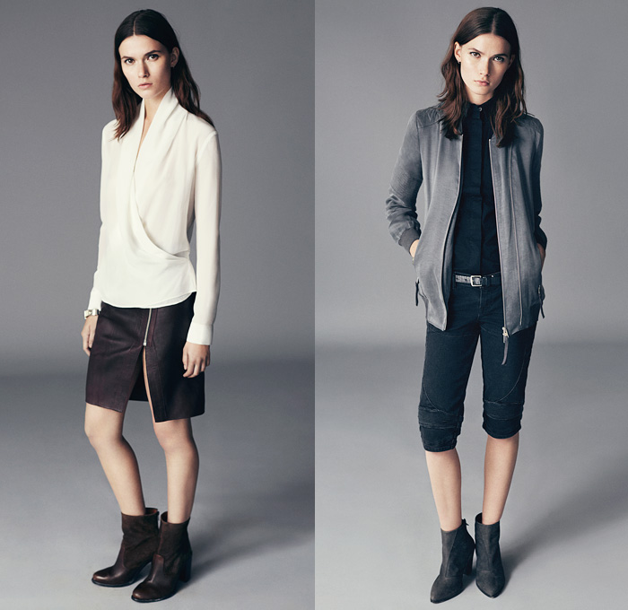 (1a) Asdis Draped Shirt - Split Lucille Leather Pencil Skirt - (1b) Beaufort Fluid Cupro Silky Bomber Jacket - Hart Cropped Biker Shorts - AllSaints 2013 Fall September Womens Lookbook Picks - Autumn Fashion Collection: Designer Denim Jeans Fashion: Season Collections, Runways, Lookbooks and Linesheets