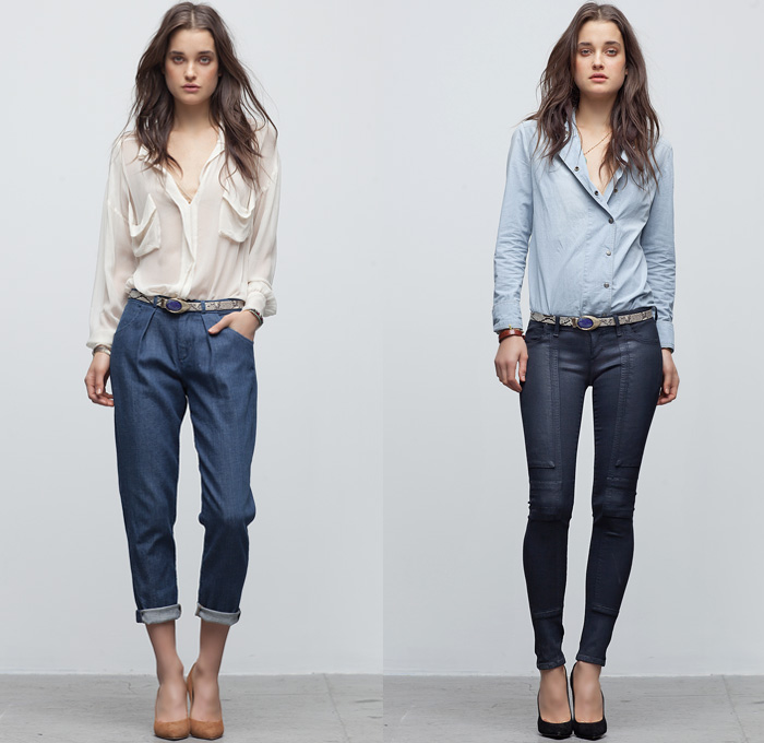 (4a) Lily Pleated Front Denim Crop in Bespoke - (4b) Logan Lowrise Skinny Moto Jeans in Sueded Smoke Tone - Citizens of Humanity 2013 Fall Autumn Womens Lookbook Picks: Designer Denim Jeans Fashion: Season Collections, Runways, Lookbooks and Linesheets