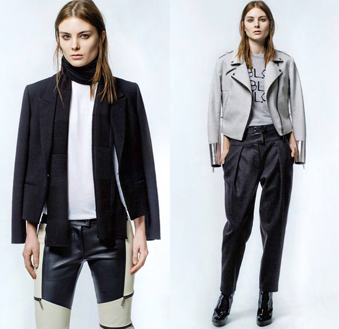Costume and Costume 2013-2014 Winter Womens Lookbook Collection - Costume National New Fashion Line January 2014 Launch - Motorcycle Biker Jeans Pants Outerwear Coat Bomber Jacket Parka Furry Jogging Sweatpants Sheer Chiffon Peek-A-Boo Polka Dots Pantsuit