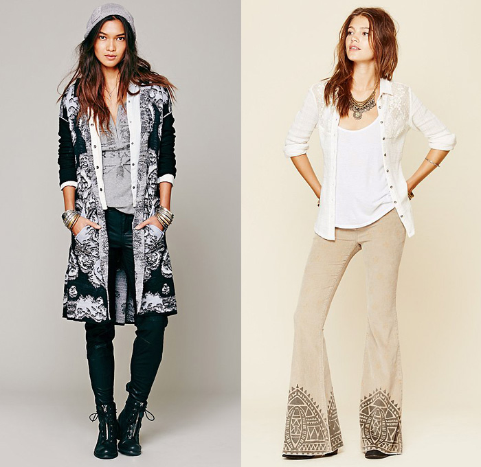 (1a) After The Storm Cardigan Hoodie - (1b) Alexandria Printed Cord Flare Jeans - Free People 2013 September Womens Catalog Sneak Peek - Pre Fall Autumn Collection: Designer Denim Jeans Fashion: Season Collections, Runways, Lookbooks, Linesheets & Ad Campaigns