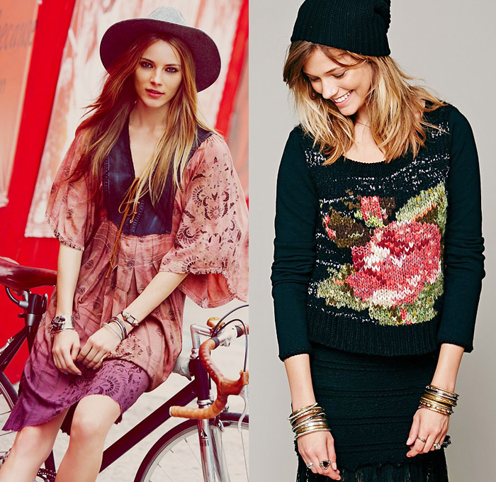 (5a) Lovely Lady Patterned Dip-Dye Kaftan Plunging Lace V-Neck - (5b) Magic Rose Pullover Sweater Jumper - Free People 2013 September Womens Catalog Sneak Peek - Pre Fall Autumn Collection: Designer Denim Jeans Fashion: Season Collections, Runways, Lookbooks, Linesheets & Ad Campaigns