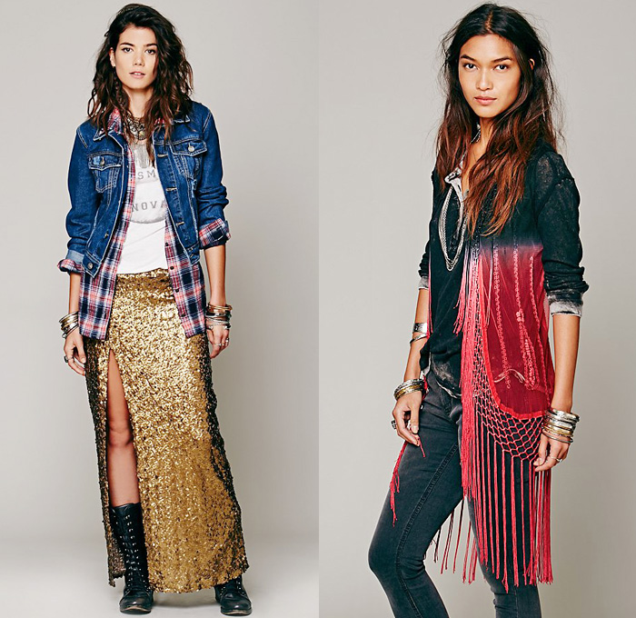 (6a) Mermaid Sequin Maxi Skirt - (6b) Ombre Fringe Vest Floral Embroidery - Free People 2013 September Womens Catalog Sneak Peek - Pre Fall Autumn Collection: Designer Denim Jeans Fashion: Season Collections, Runways, Lookbooks, Linesheets & Ad Campaigns