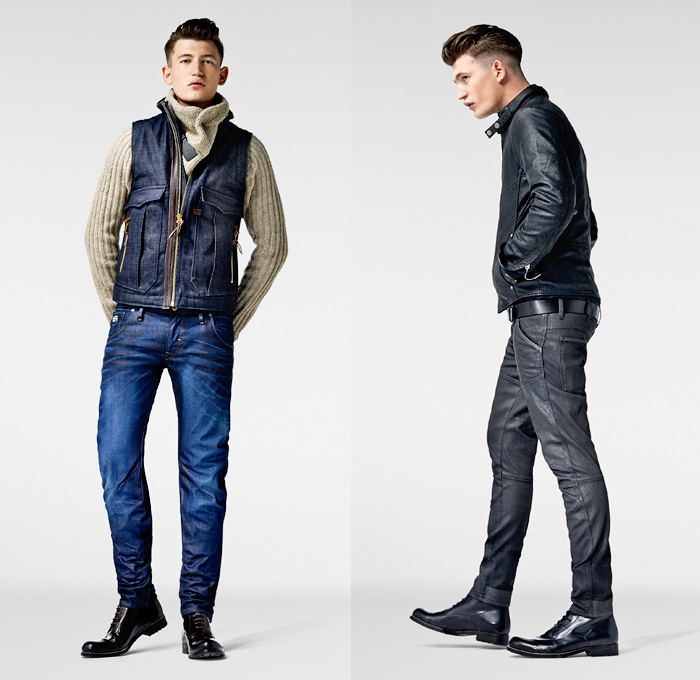 (03a) Oregon Jacket - ARC 3D Slim Jeans - (03b) Hermans Leather Jacket - 5620 WOOD 3D Super Slim Denim Jeans - G-Star RAW 2013-2014 Winter Mens Lookbook: Designer Denim Jeans Fashion: Season Collections, Runways, Lookbooks and Linesheets