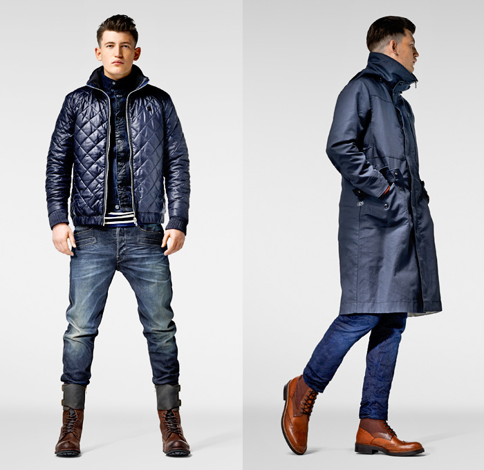 (04a) Correct Quilted Overshirt - DAVIN 3D Denim Jeans - (04b) Fence Bomber Correct Navy Coat - RADAR Slim Denim Jeans - G-Star RAW 2013-2014 Winter Mens Lookbook: Designer Denim Jeans Fashion: Season Collections, Runways, Lookbooks and Linesheets