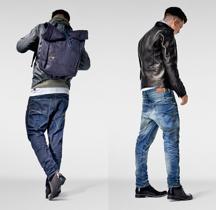 (05a) Hawkins Overshirt - TYPEC 3D Denim Jeans - (05b) Midnight Leather Jacket - TYPEC 3D Loose Denim Jeans - G-Star RAW 2013-2014 Winter Mens Lookbook: Designer Denim Jeans Fashion: Season Collections, Runways, Lookbooks and Linesheets