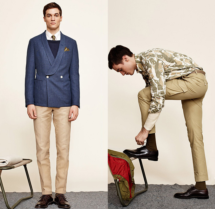 (1a) Shawl Collar Double Breasted Blazer in Pilot Blue - (1b) Arctic Camo E-Z Original Button Down Shirt - GANT Rugger 2013 Pre Fall Mens Lookbook: Designer Denim Jeans Fashion: Season Collections, Runways, Lookbooks and Linesheets