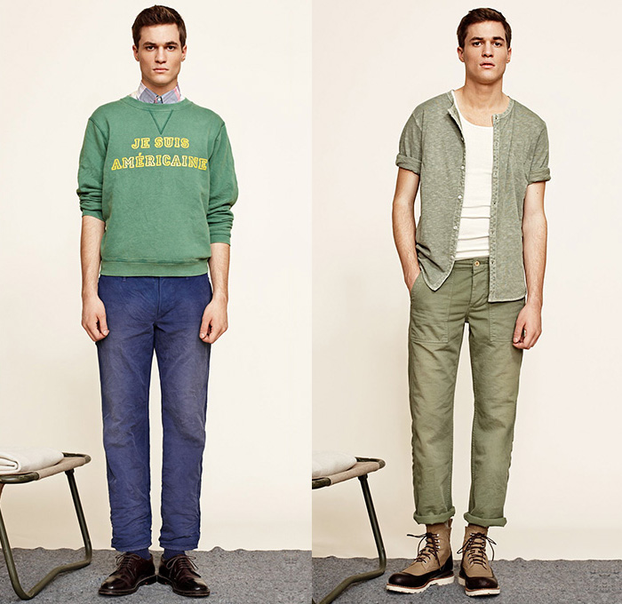 (2a) Canvas Chino Midnight Blue Trousers - (2b) Casbah Slacker Pants in Green Khaki - GANT Rugger 2013 Pre Fall Mens Lookbook: Designer Denim Jeans Fashion: Season Collections, Runways, Lookbooks and Linesheets