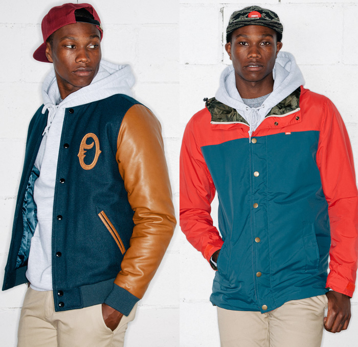 (03a) The O Varsity Jacket - (03b) Hunter Color Blocking Jacket - OBEY Clothing 2013 Fall Mens Lookbook - Streetwear Skate Apparel 2013 Autumn: Designer Denim Jeans Fashion: Season Collections, Runways, Lookbooks and Linesheets