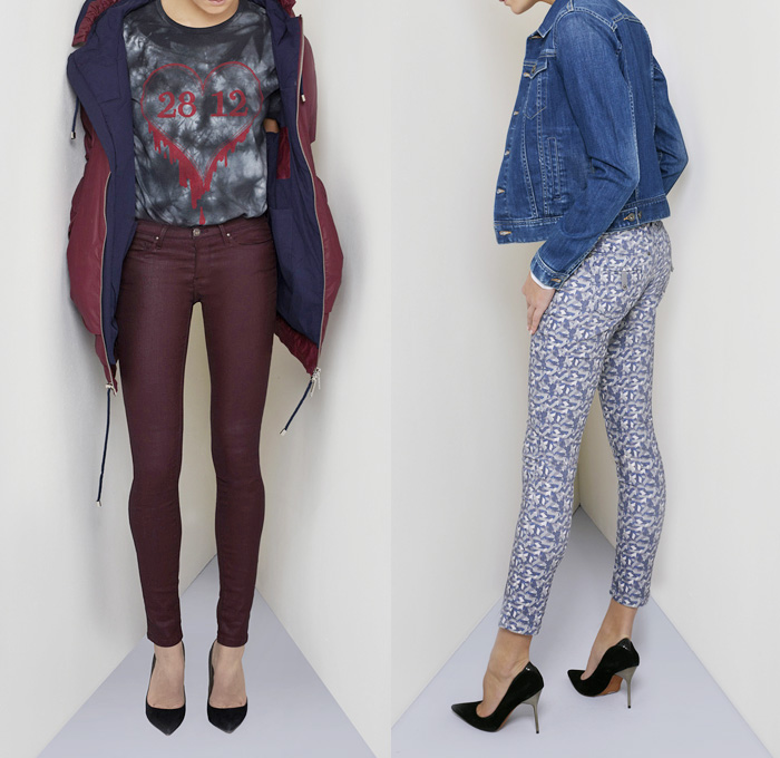 (4a) Majers Leather Touch Col. Burgundy Jeans - (4b) Moores Col. Original Medium Blue Denim Jacket - Ashberry Col. Chore Print Jeans - Twenty8Twelve 2013-2014 Fall Winter Womens Denim Collection: Designer Denim Jeans Fashion: Season Collections, Runways, Lookbooks and Linesheets