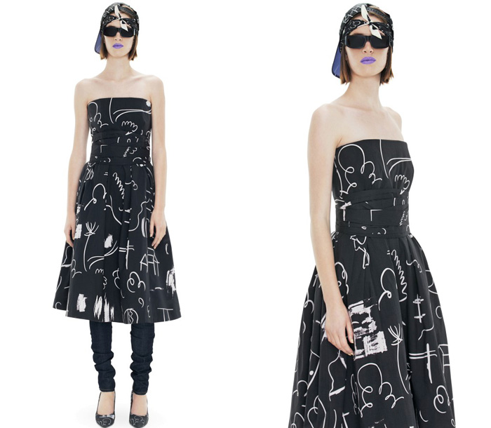 (4) Bardot Chalk Print Full Strapless Dress with Detachable Belt - Acne 2013 Summer Womens Capsule Collection: Designer Denim Jeans Fashion: Season Collections, Runways, Lookbooks and Linesheets