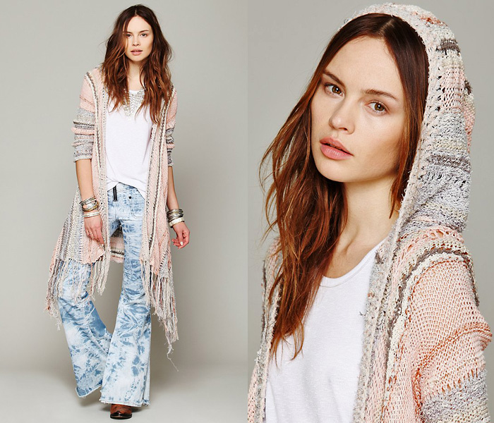 (1) Act of Love Multicolor Stripe Knitted Long Hooded Cardigan - Free People 2013 April Catalog Top Picks: Designer Denim Jeans Fashion: Season Collections, Runways, Lookbooks, Linesheets & Ad Campaigns