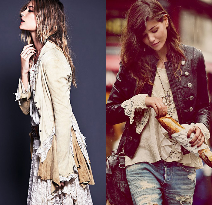 (3a) Lacey Inset Suede Jacket - (3b) Military Vegan Leather Jacket - Free People 2013 August Womens Catalog Sneak Peek: Designer Denim Jeans Fashion: Season Collections, Runways, Lookbooks, Linesheets & Ad Campaigns