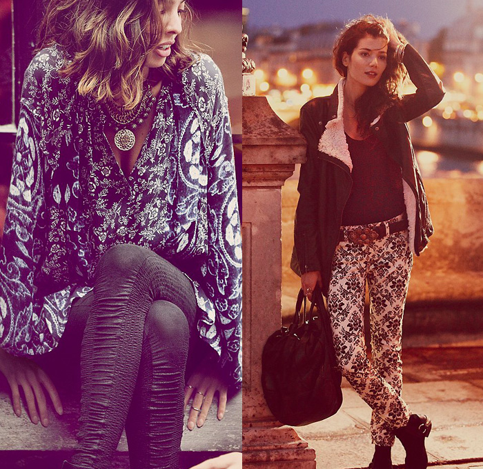 (4a) Super Soft Sparkle Sheered Legging - (4b) Texturized Brocade Embellished Skinny Jeans & Vegan Shearling Motorcycle Jacket - Free People 2013 August Womens Catalog Sneak Peek: Designer Denim Jeans Fashion: Season Collections, Runways, Lookbooks, Linesheets & Ad Campaigns