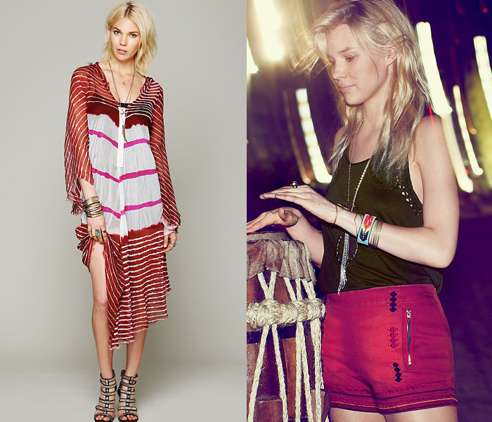 (7) Lovely In Stripes Hooded Sheer Silk Kaftan Dress - (8) Mali Embroidered Hi Rise Shorts - Free People 2013 May Catalog Top Picks: Designer Denim Jeans Fashion: Season Collections, Runways, Lookbooks, Linesheets & Ad Campaigns