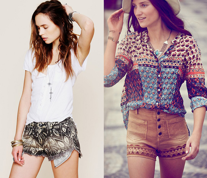 (11) Shibori Bleach Printed Distressed Denim Cut Off Shorts - (12) Sienna Embroidered High Rise Shorts - Free People 2013 May Catalog Top Picks: Designer Denim Jeans Fashion: Season Collections, Runways, Lookbooks, Linesheets & Ad Campaigns