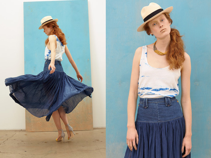(13) Waterfall Denim Skirt Flowing Indigo Voile - Levi’s Made & Crafted 2013 Spring Summer Womens Looks: Designer Denim Jeans Fashion: Season Collections, Runways, Lookbooks and Linesheets
