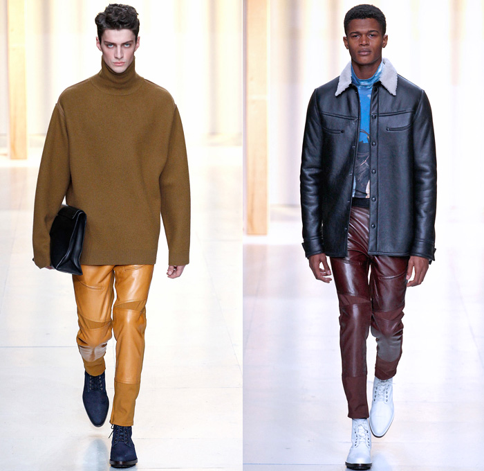 3.1 Phillip Lim 2014-2015 Fall Autumn Winter Mens Runway Looks Fashion - Paris Fashion Week Mode à Paris Masculine Défilés - Denim Jeans Poncho Robe Cloak Parka Motorcycle Biker Western Cowboy Blazer Oversized Outerwear Coat Rollup Flowers Florals Embroidery Bomber Jacket Vestcoat Multi-Panel Turtleneck Plaid Windowpane Check Horse Jogging Sweatpants