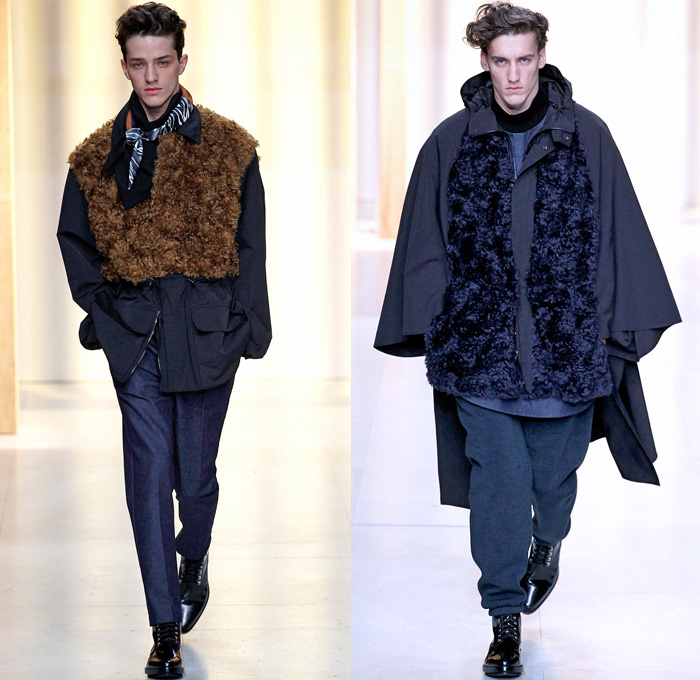 3.1 Phillip Lim 2014-2015 Fall Autumn Winter Mens Runway Looks Fashion - Paris Fashion Week Mode à Paris Masculine Défilés - Denim Jeans Poncho Robe Cloak Parka Motorcycle Biker Western Cowboy Blazer Oversized Outerwear Coat Rollup Flowers Florals Embroidery Bomber Jacket Vestcoat Multi-Panel Turtleneck Plaid Windowpane Check Horse Jogging Sweatpants