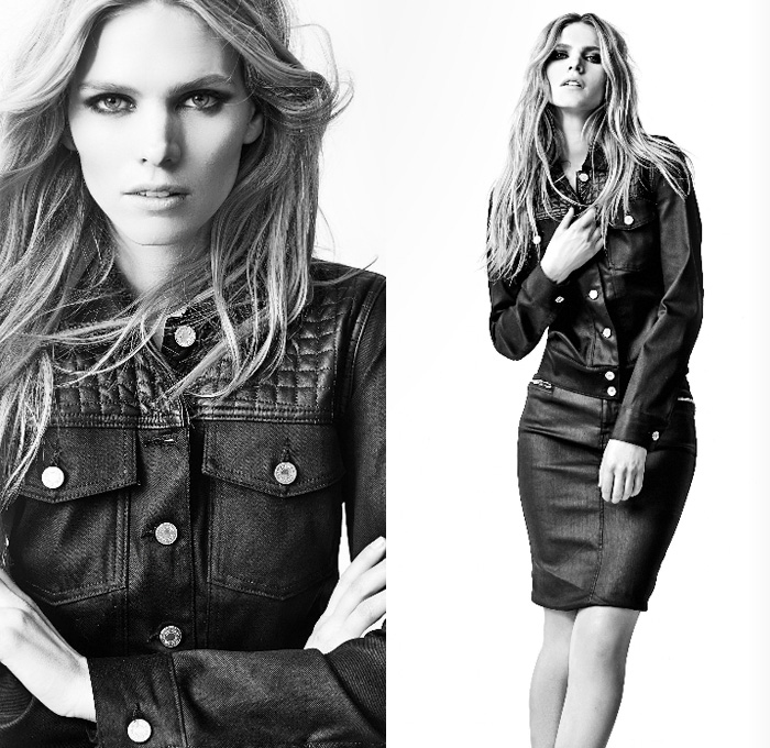 (7) Denim Jeans Jacket with Quilted Leather Yoke - 7 For All Mankind 2014-2015 Fall Autumn Winter Womens Lookbook Fashion Collection - Denim Jeans Printed Coated Reptile Snake Motorcycle Biker Rider Jacket Skinny Lace Chino Pants Trousers Trench Jacket Pencil Skirt Raw Zips Zipper Cape Cloak Quilted