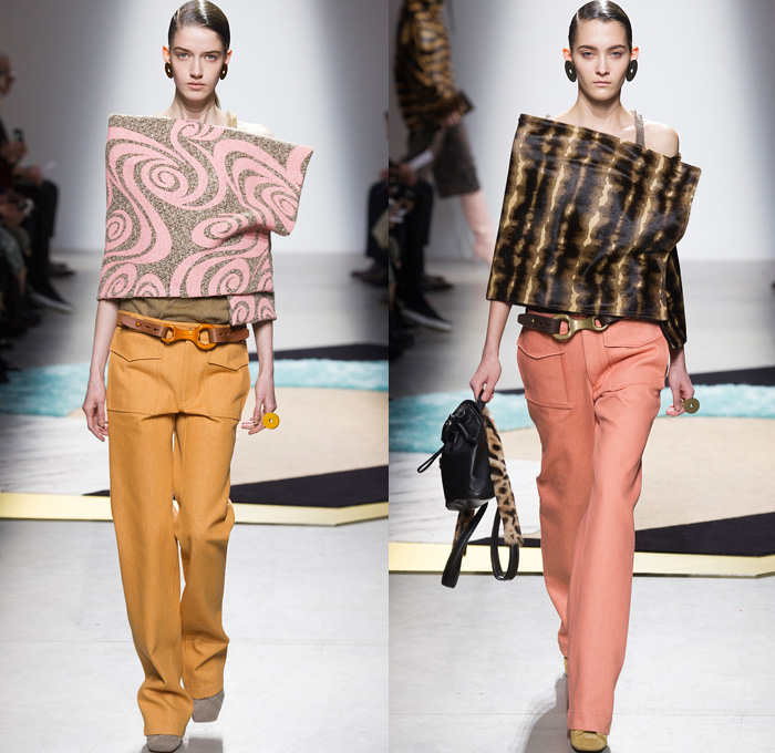 Acne Studios 2014-2015 Fall Autumn Winter Womens Runway Looks - Paris Fashion Week Mode à Paris Prêt à Porter Défilés - Cargo Pockets Wide Leg Palazzo Pants Square Wrap Shawl Swirls Waves Print Motif Jungle Animal Leopard Blouse Trucker Shirt Chunky Knit Sweater Jumper Funnel Neck Leather Vest Waistcoat Alligator Crocodile Reptile Futuristic Metal Ring Zebra Parka Anorak Rainwear Rain Coat Gauchos Culottes Drawstring Oversized Hat Shirtdress Backpack Skirt Frock Sweaterdress Jumperdress