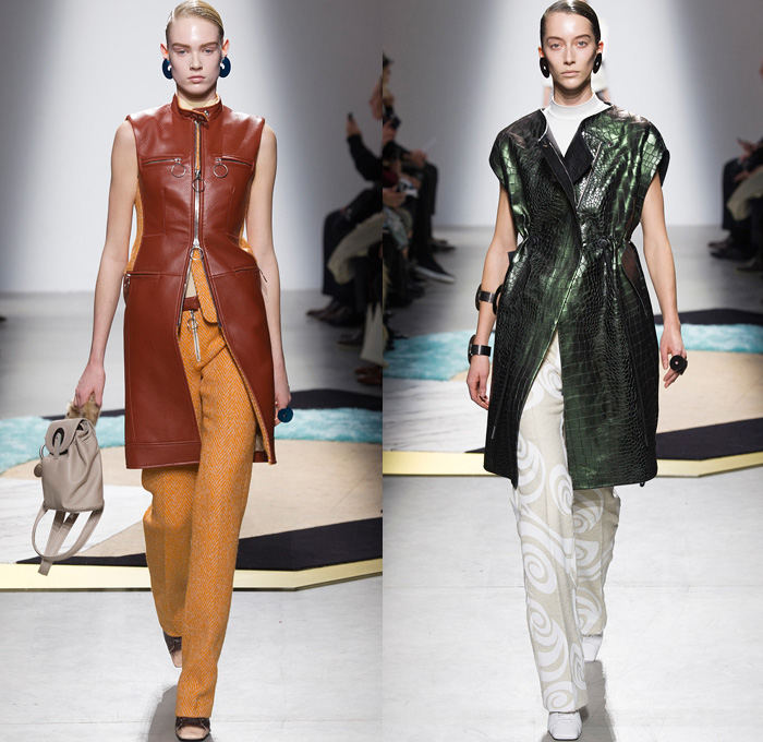 Acne Studios 2014-2015 Fall Autumn Winter Womens Runway Looks - Paris Fashion Week Mode à Paris Prêt à Porter Défilés - Cargo Pockets Wide Leg Palazzo Pants Square Wrap Shawl Swirls Waves Print Motif Jungle Animal Leopard Blouse Trucker Shirt Chunky Knit Sweater Jumper Funnel Neck Leather Vest Waistcoat Alligator Crocodile Reptile Futuristic Metal Ring Zebra Parka Anorak Rainwear Rain Coat Gauchos Culottes Drawstring Oversized Hat Shirtdress Backpack Skirt Frock Sweaterdress Jumperdress