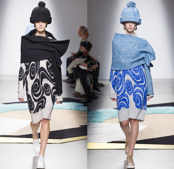 Acne Studios 2014-2015 Fall Autumn Winter Womens Runway Looks - Paris Fashion Week Mode à Paris Prêt à Porter Défilés - Cargo Pockets Wide Leg Palazzo Pants Square Wrap Shawl Swirls Waves Print Motif Jungle Animal Leopard Blouse Trucker Shirt Chunky Knit Sweater Jumper Funnel Neck Leather Vest Waistcoat Alligator Crocodile Reptile Futuristic Metal Ring Zebra Parka Anorak Rainwear Rain Coat Gauchos Culottes Drawstring Oversized Hat Shirtdress Backpack Skirt Frock Sweaterdress Jumperdress