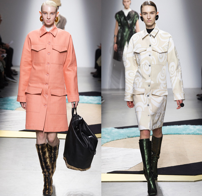Acne Studios 2014-2015 Fall Autumn Winter Womens Runway Looks - Paris Fashion Week Mode à Paris Prêt à Porter Défilés - Cargo Pockets Wide Leg Palazzo Pants Square Wrap Shawl Swirls Waves Print Motif Jungle Animal Leopard Blouse Trucker Shirt Chunky Knit Sweater Jumper Funnel Neck Leather Vest Waistcoat Alligator Crocodile Reptile Futuristic Metal Ring Zebra Parka Anorak Rainwear Rain Coat Gauchos Culottes Drawstring Oversized Hat Shirtdress Backpack Skirt Frock Sweaterdress Jumperdress