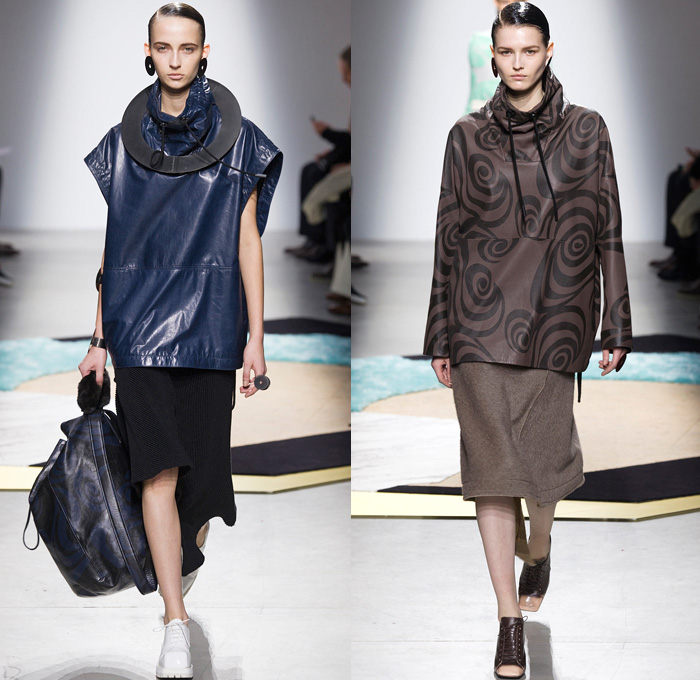Acne Studios 2014-2015 Fall Autumn Winter Womens Runway Looks - Paris Fashion Week Mode à Paris Prêt à Porter Défilés - Cargo Pockets Wide Leg Palazzo Pants Square Wrap Shawl Swirls Waves Print Motif Jungle Animal Leopard Blouse Trucker Shirt Chunky Knit Sweater Jumper Funnel Neck Leather Vest Waistcoat Alligator Crocodile Reptile Futuristic Metal Ring Zebra Parka Anorak Rainwear Rain Coat Gauchos Culottes Drawstring Oversized Hat Shirtdress Backpack Skirt Frock Sweaterdress Jumperdress