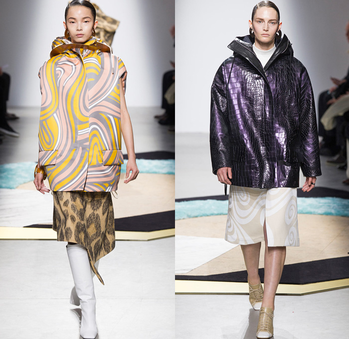 Acne Studios 2014-2015 Fall Autumn Winter Womens Runway Looks - Paris Fashion Week Mode à Paris Prêt à Porter Défilés - Cargo Pockets Wide Leg Palazzo Pants Square Wrap Shawl Swirls Waves Print Motif Jungle Animal Leopard Blouse Trucker Shirt Chunky Knit Sweater Jumper Funnel Neck Leather Vest Waistcoat Alligator Crocodile Reptile Futuristic Metal Ring Zebra Parka Anorak Rainwear Rain Coat Gauchos Culottes Drawstring Oversized Hat Shirtdress Backpack Skirt Frock Sweaterdress Jumperdress