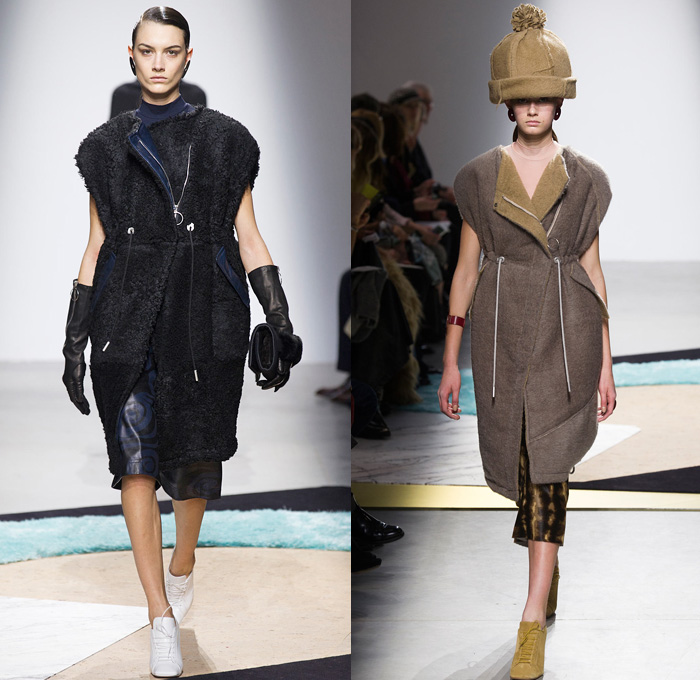 Acne Studios 2014-2015 Fall Autumn Winter Womens Runway Looks - Paris Fashion Week Mode à Paris Prêt à Porter Défilés - Cargo Pockets Wide Leg Palazzo Pants Square Wrap Shawl Swirls Waves Print Motif Jungle Animal Leopard Blouse Trucker Shirt Chunky Knit Sweater Jumper Funnel Neck Leather Vest Waistcoat Alligator Crocodile Reptile Futuristic Metal Ring Zebra Parka Anorak Rainwear Rain Coat Gauchos Culottes Drawstring Oversized Hat Shirtdress Backpack Skirt Frock Sweaterdress Jumperdress