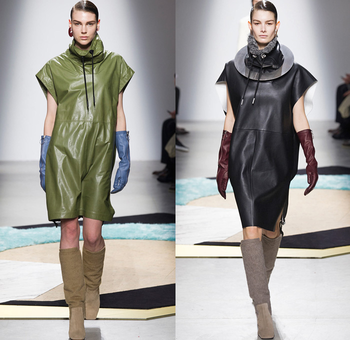Acne Studios 2014-2015 Fall Autumn Winter Womens Runway Looks - Paris Fashion Week Mode à Paris Prêt à Porter Défilés - Cargo Pockets Wide Leg Palazzo Pants Square Wrap Shawl Swirls Waves Print Motif Jungle Animal Leopard Blouse Trucker Shirt Chunky Knit Sweater Jumper Funnel Neck Leather Vest Waistcoat Alligator Crocodile Reptile Futuristic Metal Ring Zebra Parka Anorak Rainwear Rain Coat Gauchos Culottes Drawstring Oversized Hat Shirtdress Backpack Skirt Frock Sweaterdress Jumperdress