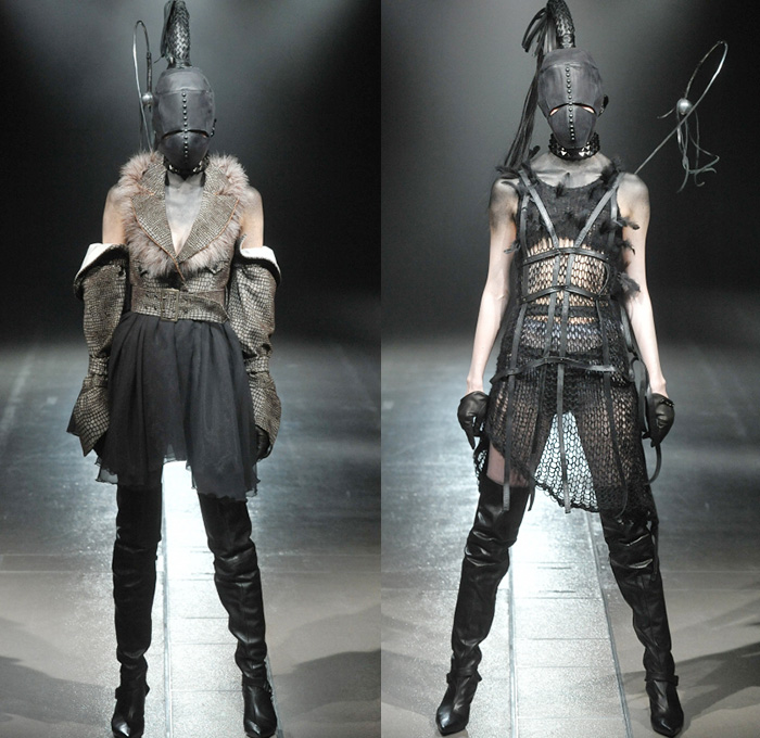 alice auaa by Yasutaka Funakoshi 2014-2015 Fall Autumn Winter Womens Runway Looks - Mercedes-Benz Fashion Week Tokyo Japan Catwalk Fashion Show - S&M Leather Jacket Coat Boots Tassels Waistband Belt Blazerdress Studs Metallic Mask Whip Zippers Coatdress Straps Gloves Spikes Skirt Frock Dress Ruffles Asymmetrical One Shoulder Tutu Net Tulle Sheer Chiffon Peek-a-Boo Mesh Funnelneck Furry Bra Bralette Hoodie 