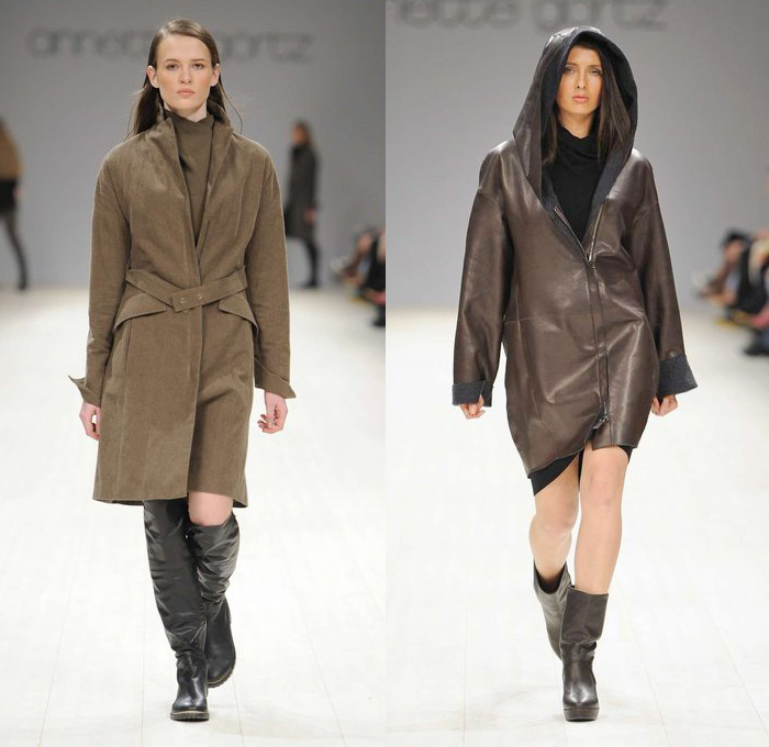 Annette Gortz 2014-2015 Fall Autumn Winter Womens Runway Looks - Ukrainian Fashion Week Kiev Kyiv Catwalk Fashion Show - Stripes Boots Outerwear Trench Coat Hoodie Crop Top Midriff Jogging Sweatpants Knit Sweater Jumper Zipper Leather Pants Trousers Leggings Suspenders Hanging Sleeve Turtleneck Frayed Fringes Dovetail Drapery Skirt Frock Angular Hem Pencil Skirt Blouse Hat Sheer Chiffon Peek-a-Boo Dress Strapped Shoulder Sleeves