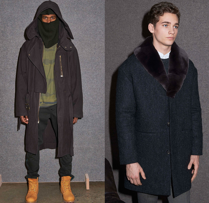 A.P.C. 2014-2015 Fall Autumn Winter Mens Looks Fashion - Paris Fashion Week Mode à Paris Masculine Défilés - Atelier de Production et de Creation - Denim Jeans Destroyed Ripped Holes Shirt Checks Knit Sweater Jumper Zipper Oversized Neutral Color Sandals Outerwear Parka Trench Coat Camouflage Stripes Cargo Pockets Bomber Jacket Cardigan