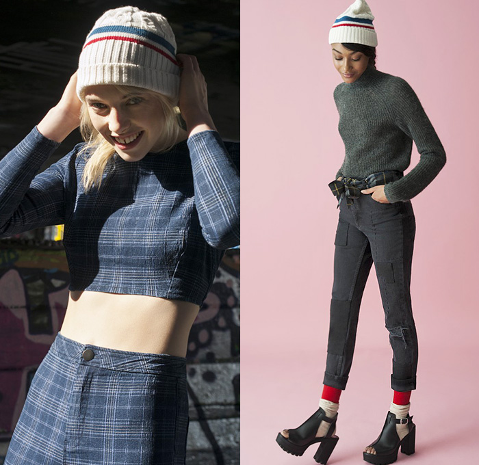 (01a) Check Denim Top - Jeggings - (01b) Patchwork Jeans - ASOS 2014-2015 Fall Autumn Winter Womens Lookbook Collection - Denim Jeans Patchwork Crop Top Midriff Jeggings Leggings Knit Cap Beanie Checks Knit Sweater Jumper Plaid Outerwear Coat Hanging Sleeve Shorts Culottes Gauchos Wide Leg Circle Poodle Skirt Pleats Lace Blouse Roses Flowers Florals Furry Peek-A-Boo Sheer Chiffon Skirt Frock Turtleneck Embroidery Ornamental Print Decorative Art Pantsuit Print Motif Cape Cloak Skater Maxi Dress Blazer