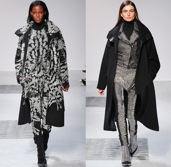 Barbara Bui 2014-2015 Fall Autumn Winter Womens Runway Looks - Paris Fashion Week Mode à Paris Prêt à Porter Défilés - Turtleneck Chunky Knit Weave Sweater Poncho Cape Outerwear Coat Fossils Skeletons Prehistoric Leather Gothic Metallic Studs Motorcycle Biker Furry Palazzo Pants Culottes Gauchos Oversized Reptile Python Snake Bomber Jacket Crop Top Midriff Sheer Chiffon Peekaboo Pantsuit Jacketdress Suitdress