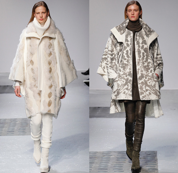 Barbara Bui 2014-2015 Fall Autumn Winter Womens Runway Looks - Paris Fashion Week Mode à Paris Prêt à Porter Défilés - Turtleneck Chunky Knit Weave Sweater Poncho Cape Outerwear Coat Fossils Skeletons Prehistoric Leather Gothic Metallic Studs Motorcycle Biker Furry Palazzo Pants Culottes Gauchos Oversized Reptile Python Snake Bomber Jacket Crop Top Midriff Sheer Chiffon Peekaboo Pantsuit Jacketdress Suitdress