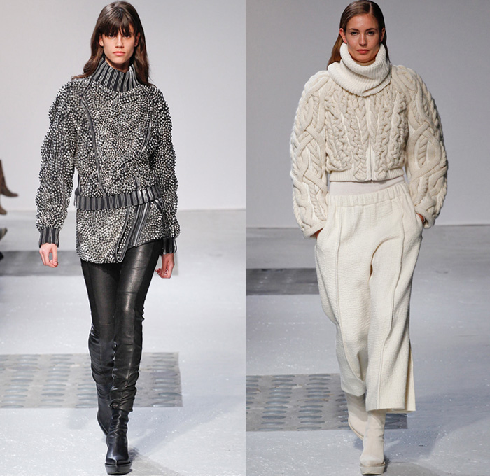 Barbara Bui 2014-2015 Fall Autumn Winter Womens Runway Looks - Paris Fashion Week Mode à Paris Prêt à Porter Défilés - Turtleneck Chunky Knit Weave Sweater Poncho Cape Outerwear Coat Fossils Skeletons Prehistoric Leather Gothic Metallic Studs Motorcycle Biker Furry Palazzo Pants Culottes Gauchos Oversized Reptile Python Snake Bomber Jacket Crop Top Midriff Sheer Chiffon Peekaboo Pantsuit Jacketdress Suitdress