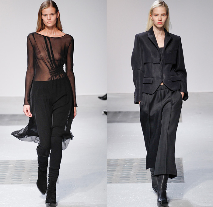 Barbara Bui 2014-2015 Fall Autumn Winter Womens Runway Looks - Paris Fashion Week Mode à Paris Prêt à Porter Défilés - Turtleneck Chunky Knit Weave Sweater Poncho Cape Outerwear Coat Fossils Skeletons Prehistoric Leather Gothic Metallic Studs Motorcycle Biker Furry Palazzo Pants Culottes Gauchos Oversized Reptile Python Snake Bomber Jacket Crop Top Midriff Sheer Chiffon Peekaboo Pantsuit Jacketdress Suitdress