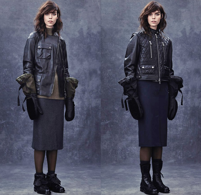 Belstaff 2014-2015 Fall Autumn Winter Womens Lookbook Presentation - London Fashion Week Catwalk England British UK - Motorcycle Biker Rider Outerwear Trench Coat Poncho Rainwear Cargo Pockets Utility Multi-Panel Waffle Quilted Gloves Mittens Wool Parka Straps Checks Leather Pleated Accordion Handkerchief Hem Shearling