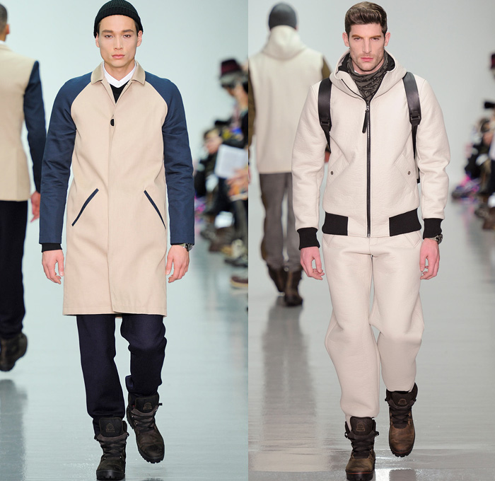 Christopher Raeburn 2014-2015 Fall Autumn Winter Mens Runway Looks Fashion - London Collections - Oversized Outerwear Coat Hoodie Parka Arctic Military Furry Down Puffer Bomber Jacket Duffel Bag Waffle Quilted Tuxedo Stripe Cargo Pockets Polar Bear