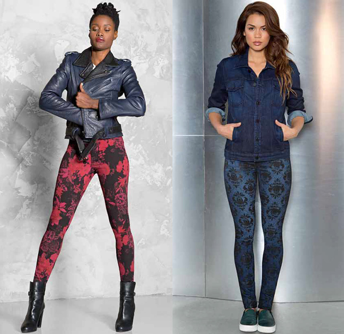 (02a) Joy Legging in Crimson - (02b) Trust Classic Denim Jacket in Switch - Joy Legging in Cheryl - Cj by Cookie Johnson 2014-2015 Fall Autumn Winter Womens Lookbook Fashion Collection - Denim Jeans Colored Coated Printed Leggings Shirt Ankle Skinny Jacket Grunge Flowers Floral Ornamental Print Decorative Art Reptile Alligator Crocodile