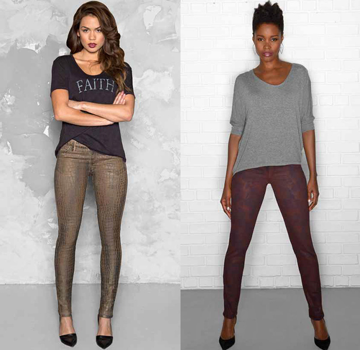 (03a) Joy Legging in Bronze - (03b) Peace Skinny in Syrah - Cj by Cookie Johnson 2014-2015 Fall Autumn Winter Womens Lookbook Fashion Collection - Denim Jeans Colored Coated Printed Leggings Shirt Ankle Skinny Jacket Grunge Flowers Floral Ornamental Print Decorative Art Reptile Alligator Crocodile