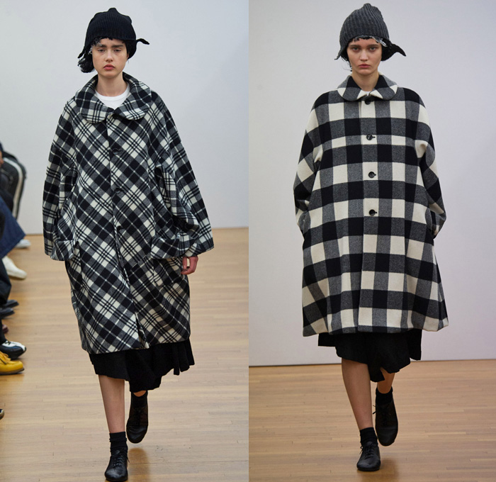 Comme des Garçons Comme des Garçons 2014-2015 Fall Autumn Winter Womens Runway Looks - Paris Fashion Week Mode à Paris Prêt à Porter Défilés - Checks Ribbon Pleated Skirt Outerwear Coat Blazer Coat Culottes Gauchos Plaid Oversized Capecoat Peacoat Trench Coat Topcoat Cape Cloak Mantle Zipper Asymmetrical Hoodie Skirt Frock Dress Pinstripe