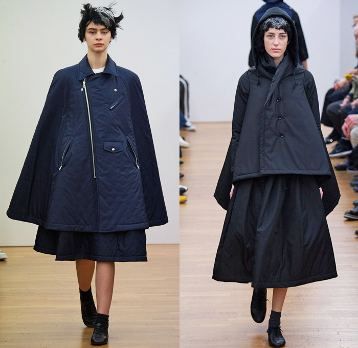 Comme des Garçons Comme des Garçons 2014-2015 Fall Autumn Winter Womens Runway Looks - Paris Fashion Week Mode à Paris Prêt à Porter Défilés - Checks Ribbon Pleated Skirt Outerwear Coat Blazer Coat Culottes Gauchos Plaid Oversized Capecoat Peacoat Trench Coat Topcoat Cape Cloak Mantle Zipper Asymmetrical Hoodie Skirt Frock Dress Pinstripe