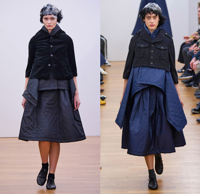 Comme des Garçons Comme des Garçons 2014-2015 Fall Autumn Winter Womens Runway Looks - Paris Fashion Week Mode à Paris Prêt à Porter Défilés - Checks Ribbon Pleated Skirt Outerwear Coat Blazer Coat Culottes Gauchos Plaid Oversized Capecoat Peacoat Trench Coat Topcoat Cape Cloak Mantle Zipper Asymmetrical Hoodie Skirt Frock Dress Pinstripe