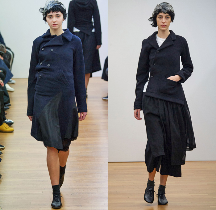 Comme des Garçons Comme des Garçons 2014-2015 Fall Autumn Winter Womens Runway Looks - Paris Fashion Week Mode à Paris Prêt à Porter Défilés - Checks Ribbon Pleated Skirt Outerwear Coat Blazer Coat Culottes Gauchos Plaid Oversized Capecoat Peacoat Trench Coat Topcoat Cape Cloak Mantle Zipper Asymmetrical Hoodie Skirt Frock Dress Pinstripe